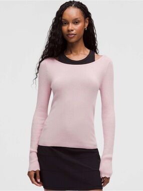 Lululemon Sweater Cashmere Scalloped Cuff Crewneck Pink Haze Long Sleeve Sz S